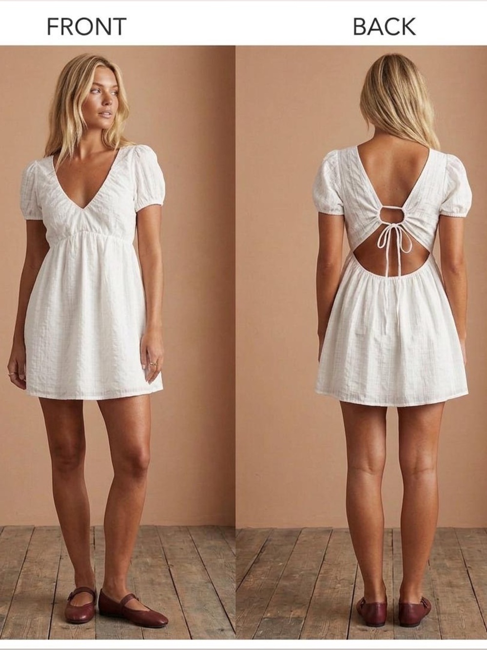NWT ASOS DESIGN textured smock mini dress with puff sleeves in white US 2